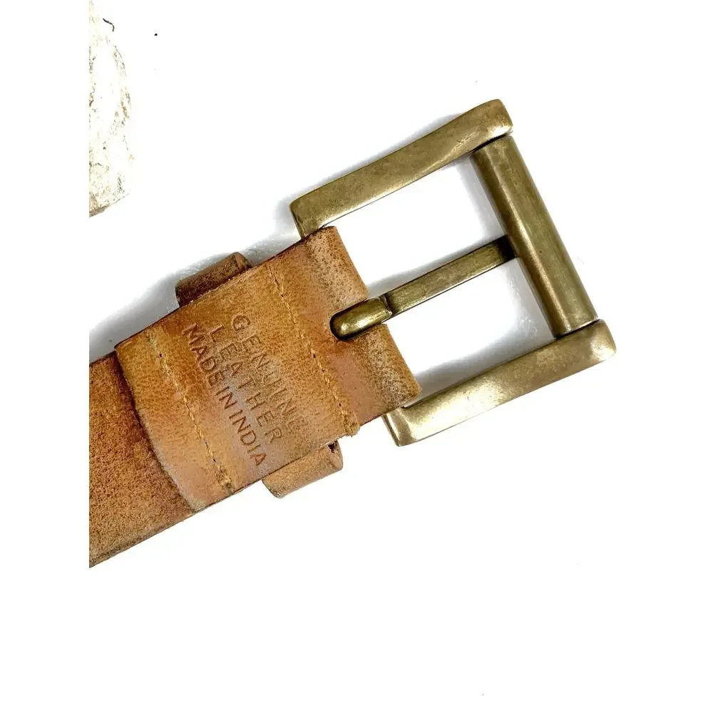 Vintage Nine West Cognac Leather Studded Belt Y2K Unisex Brass Punk Moto Western